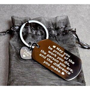 Inspirational Stainless Steel Keychain Heart Charm & Gratitude Quote Gift Idea